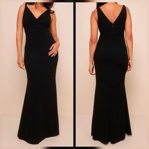 Lulus Melora Black V-Neck Sleeveless Mermaid Maxi Dress, Size Large